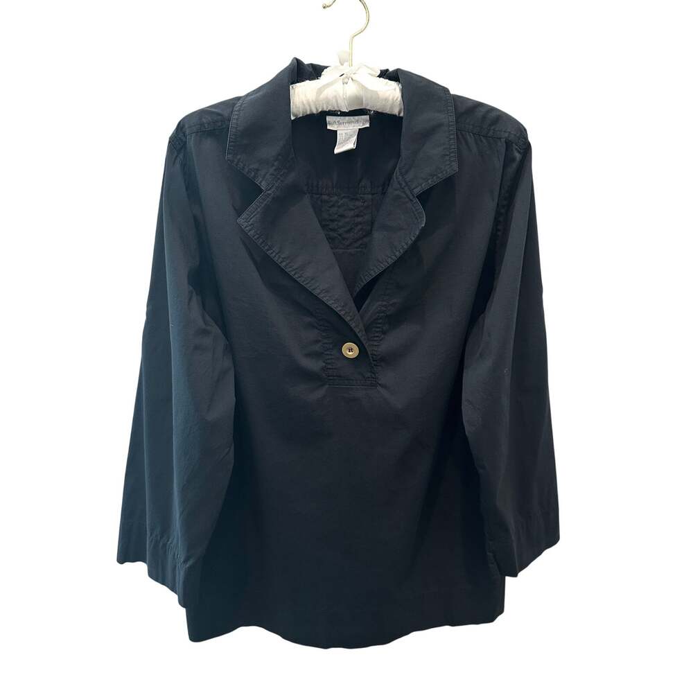 SOFT SURROUNDINGS Black Utility Popover Tunic Top 3/4 Sleeve Blouse XL